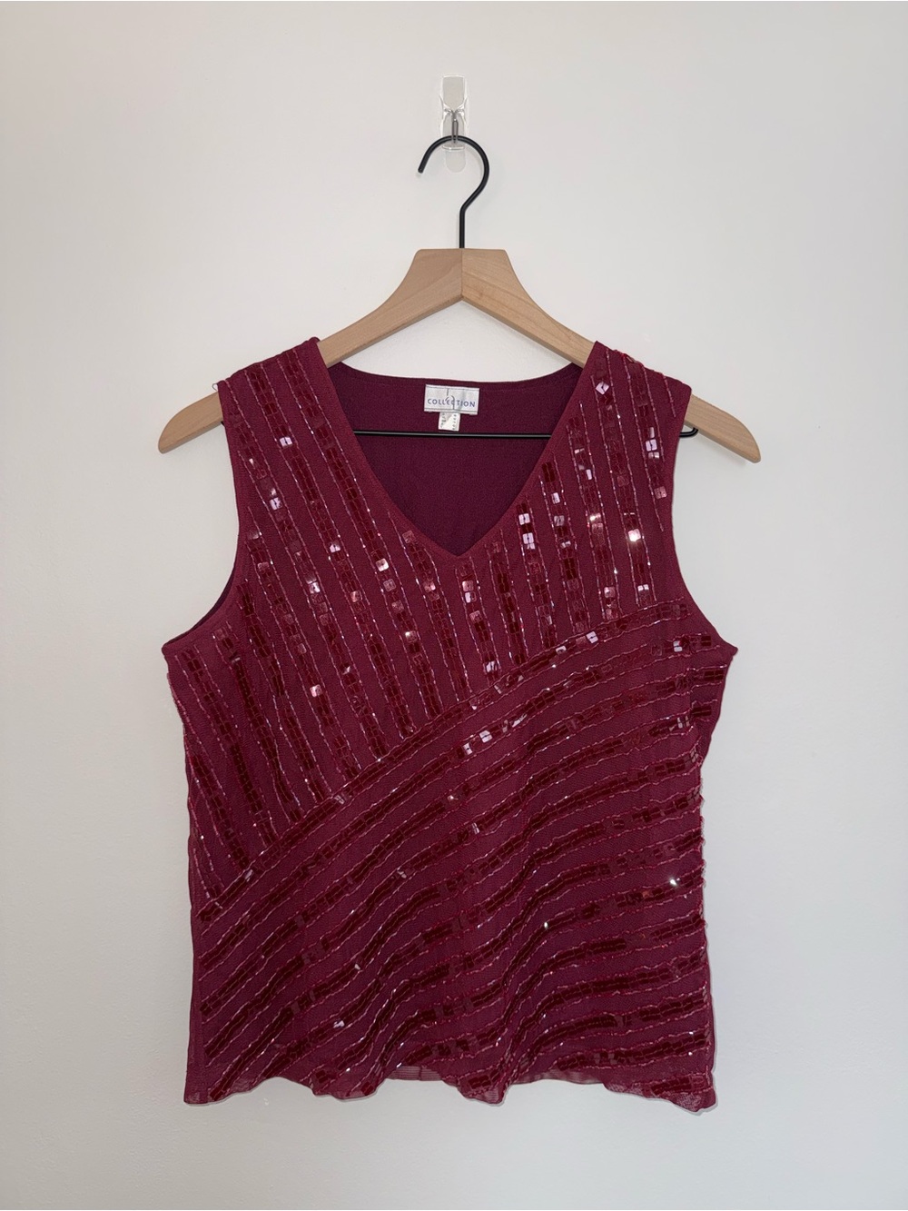 Vintage Collection Burgundy Sequin V-Neck Sleeveless Top